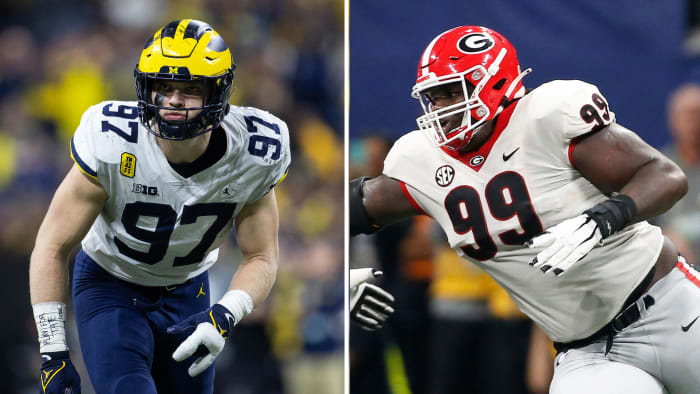 Michigan's Aidan Hutchinson and Georgia's Jordan Davis